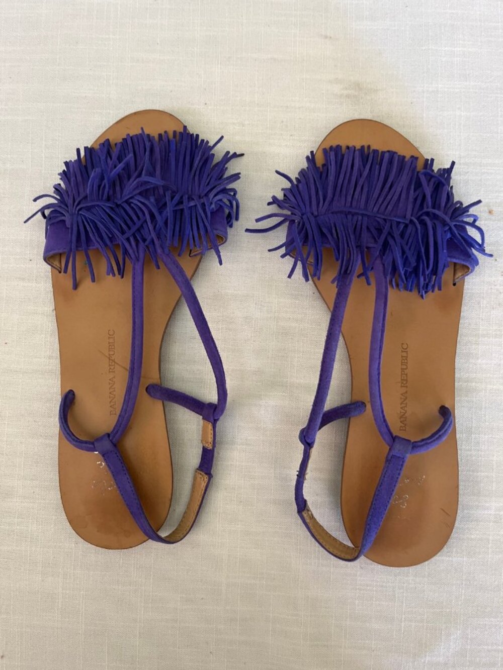Banana Republic Purple Suede Fringe Flat Sandals 9.5